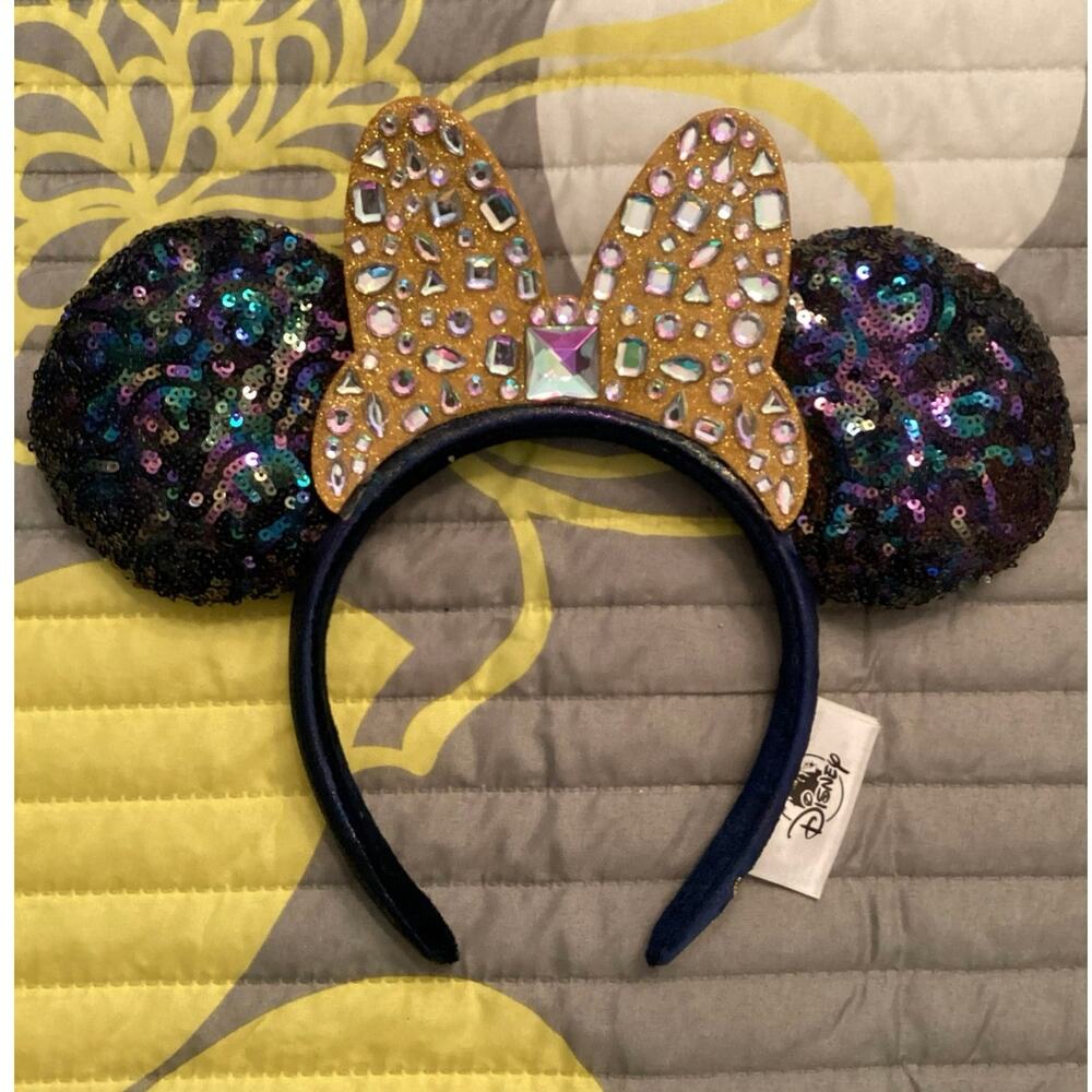 NWOT Walt Disney World 50th Anniversary Gold Jeweled Minnie Mouse Ears Headband